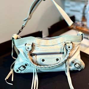 Balenciaga Small Classic Bag - Light Blue Leather Distressed Turquoise